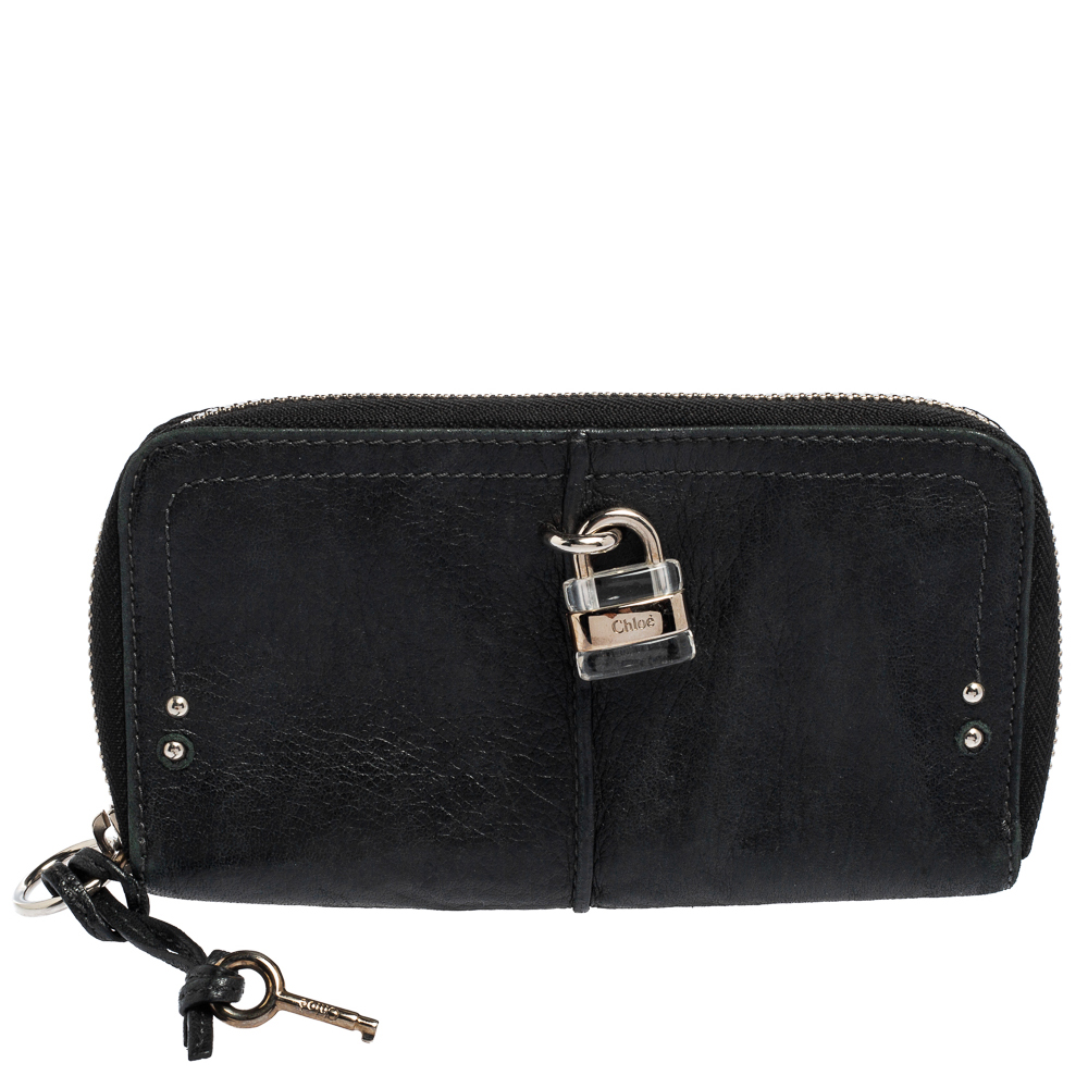 Chloe Black Leather Zip Around Paddington Wallet